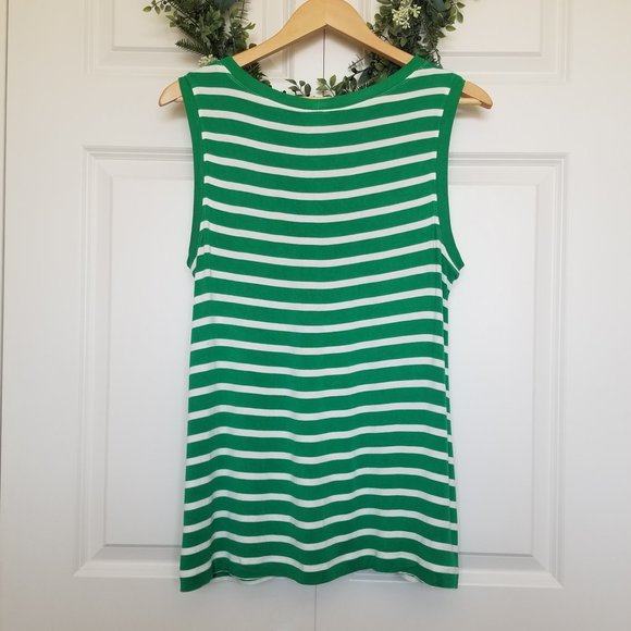 EUC CAbi Amelia Tank Green White Diagonal Horizontal Stripes #5758 - Picture 2 of 8